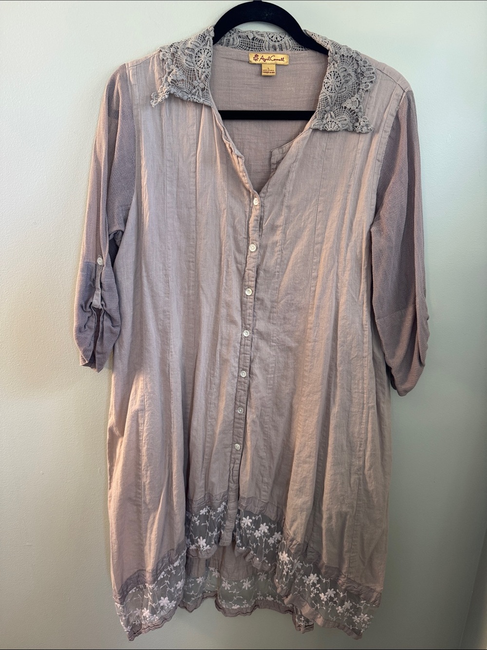 APRIL CORNELL Lace Trim Dress Tunic Cottagecore Romantic Midi Dress LARGE